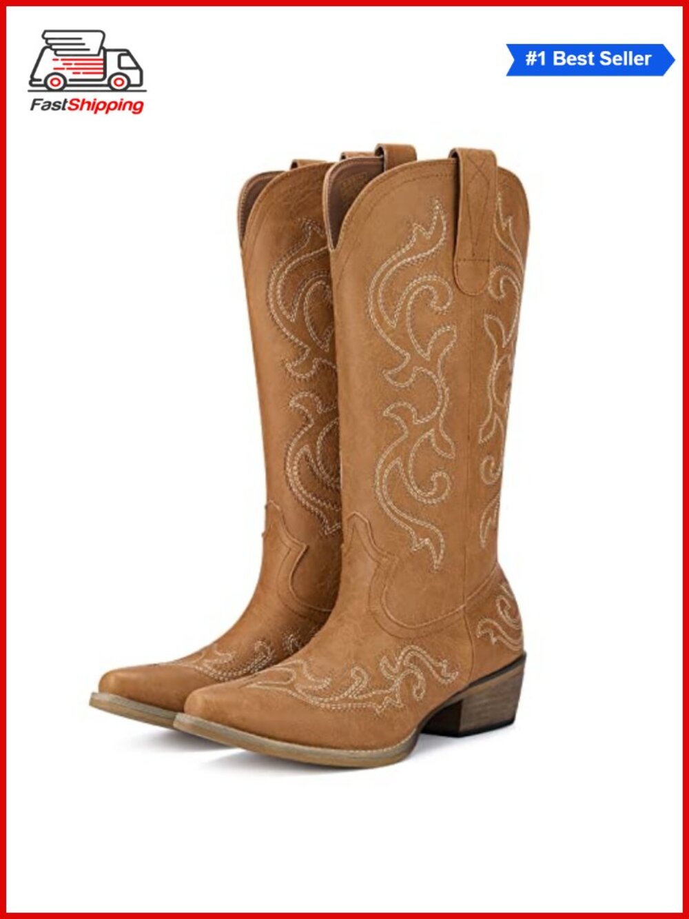 ✨ HISEA Western Cowgirl Boots Snip Toe Mid-Calf Synthetic Leather Floral
